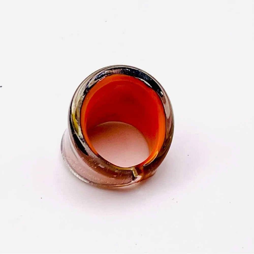 Fab Vintage Murano Italy Art Glass Statement Ring Peach Black White